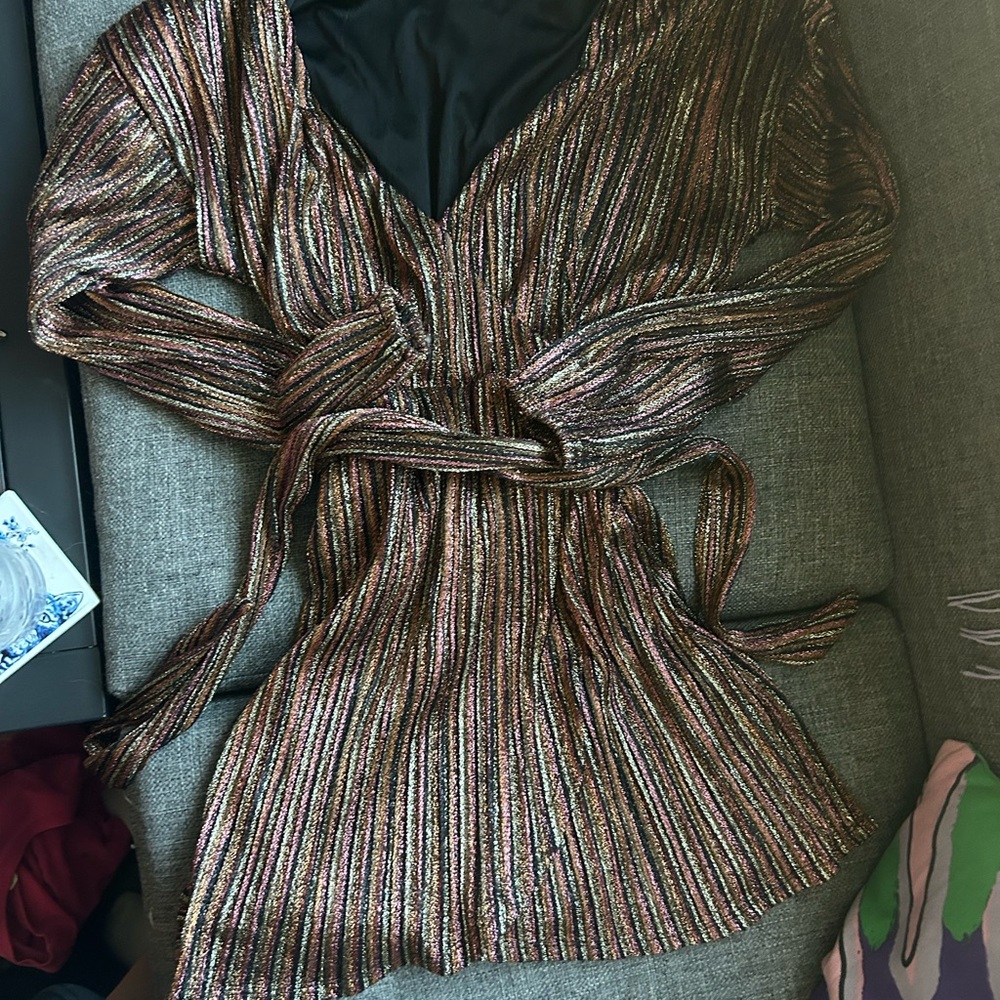 Shimmering Striped Wrap Dress
